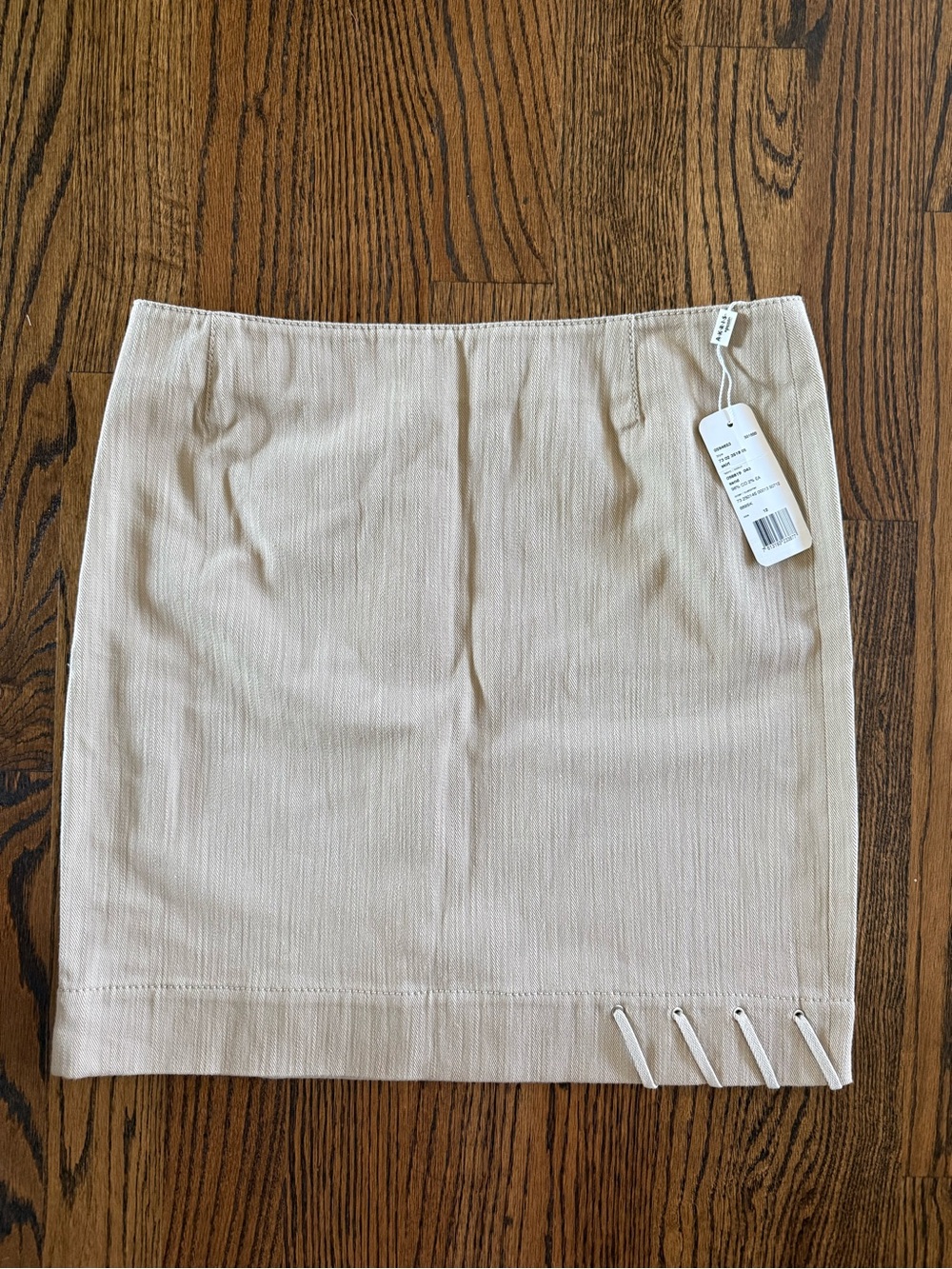 NWT Akris punto Beige Cotton Twill Pencil Skirt Lace-Up Hem Zip Closure 12